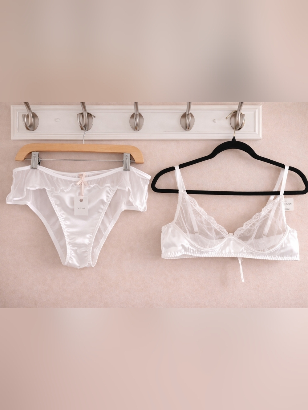 Anthropologie White Sheer Scallop Lingerie Set • Bra & Panty • NWT XL Price Firm